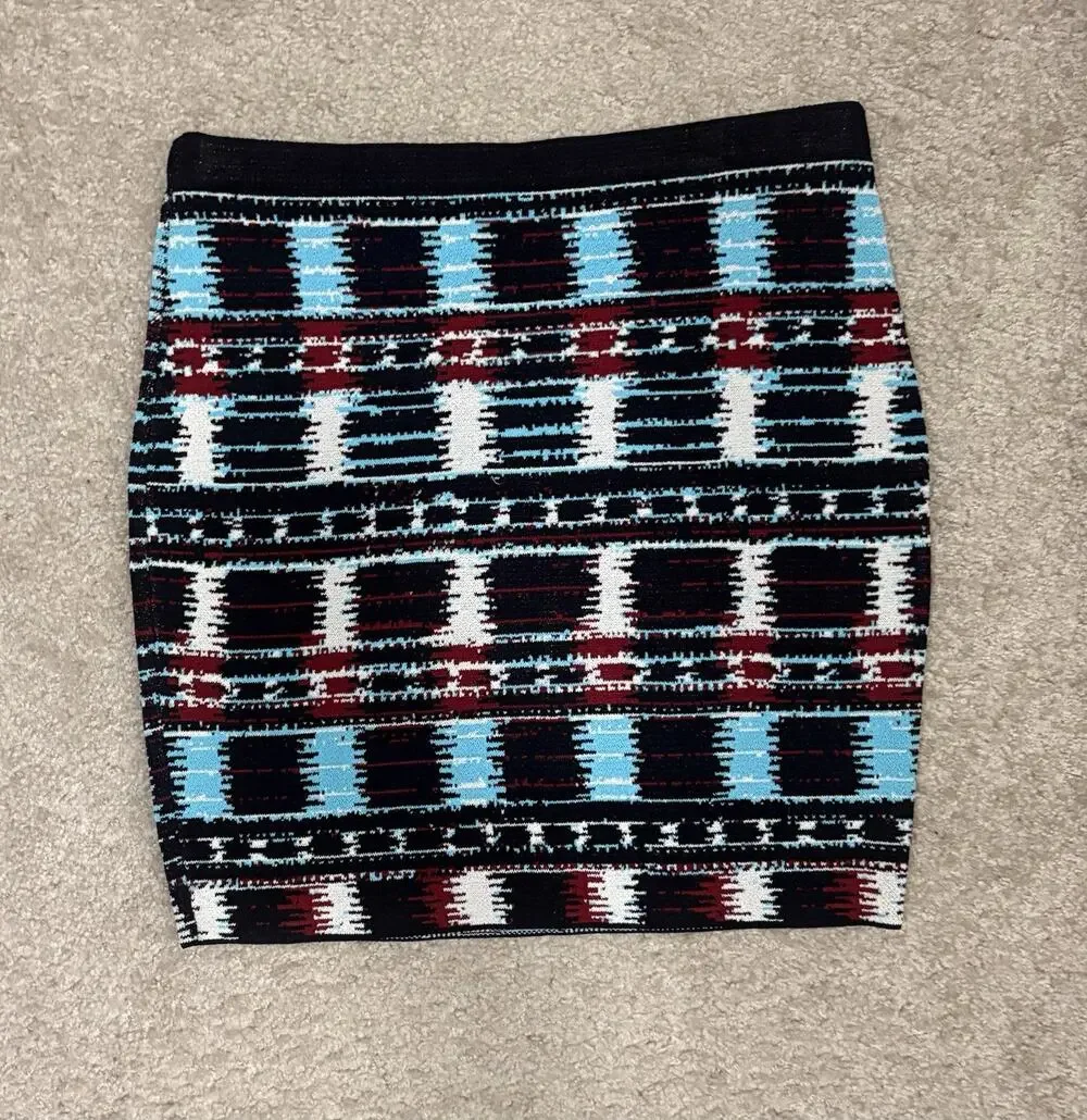 RACHEL Rachel Roy Geometric Patterned Sweater Knit Mini Skirt Size Small